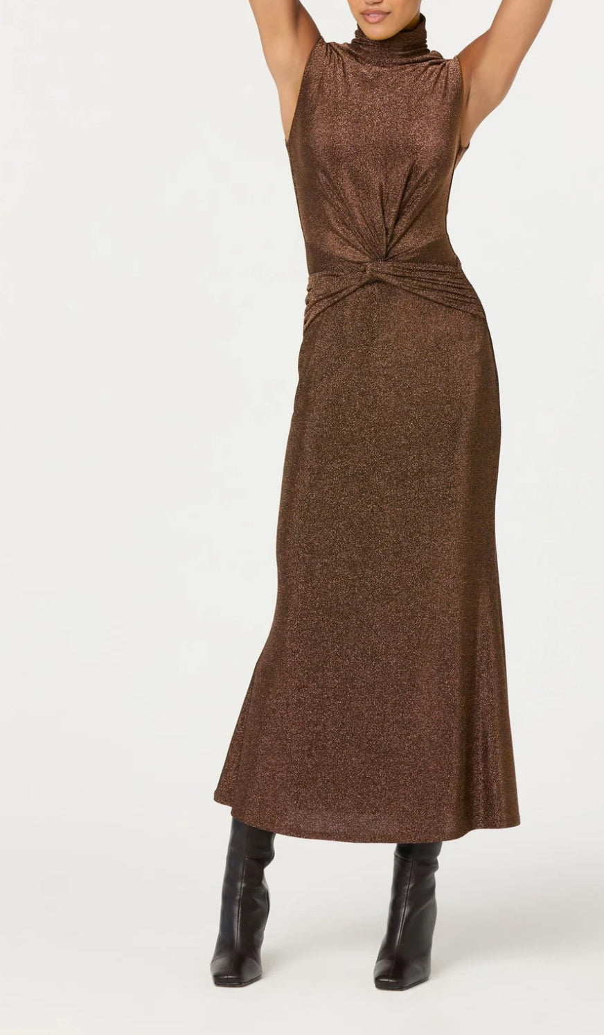 ASTR Riana Twist Front Dress in Brown Metallic