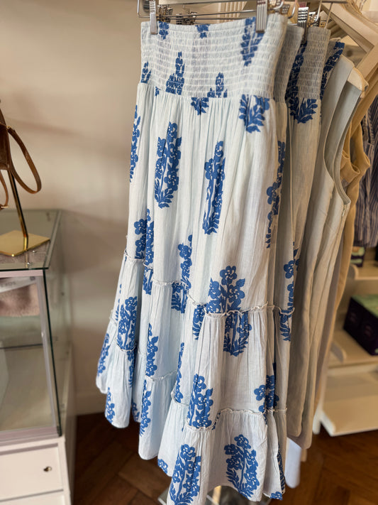 Sasha Floral Midi Skirt in Light Blue