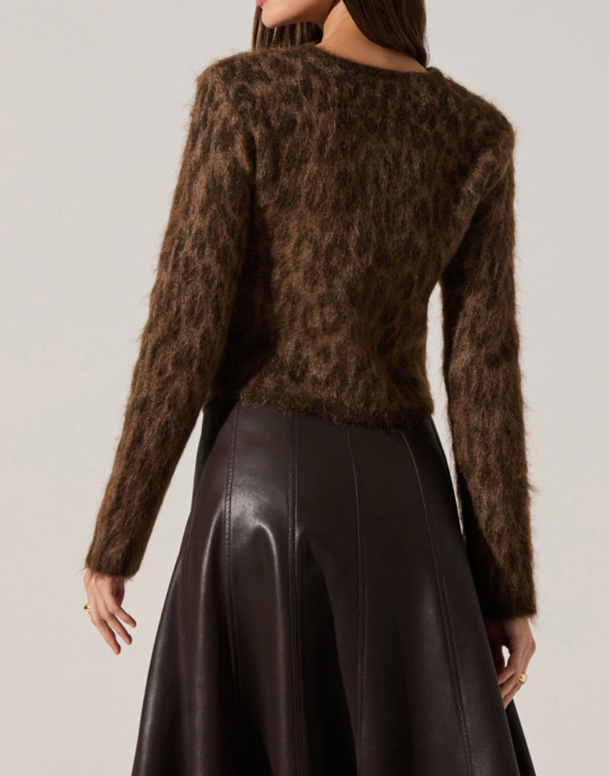 ASTR Katria Cardigan in Brown Cheetah