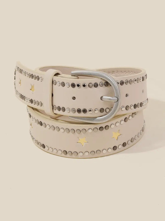 Caleb Studded Trim Leather Belt