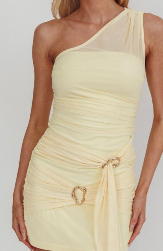 Gretchen One Shoulder Mini Dress in Panna Cotta