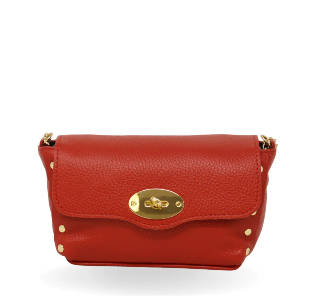 Vallie Genuine Italian Leather Crossbody Bag in Red