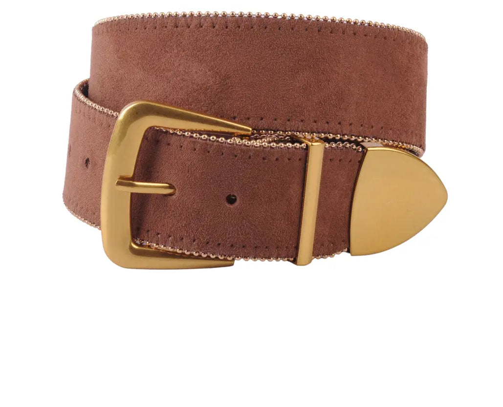 Maya Chocolate Zipper Lined Belt With Gold Hardware