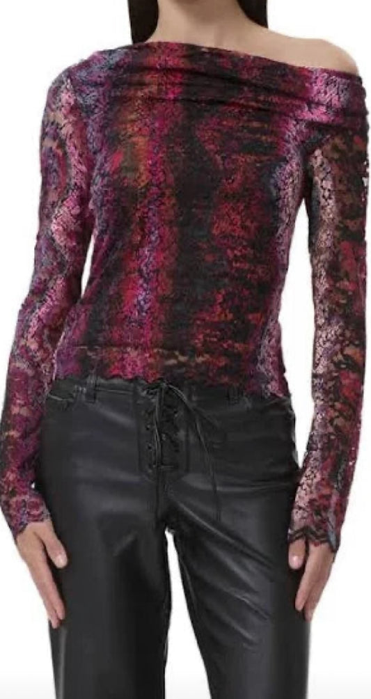 AFRM Barry Off The Shoulder Silken Top in Ombré Snake