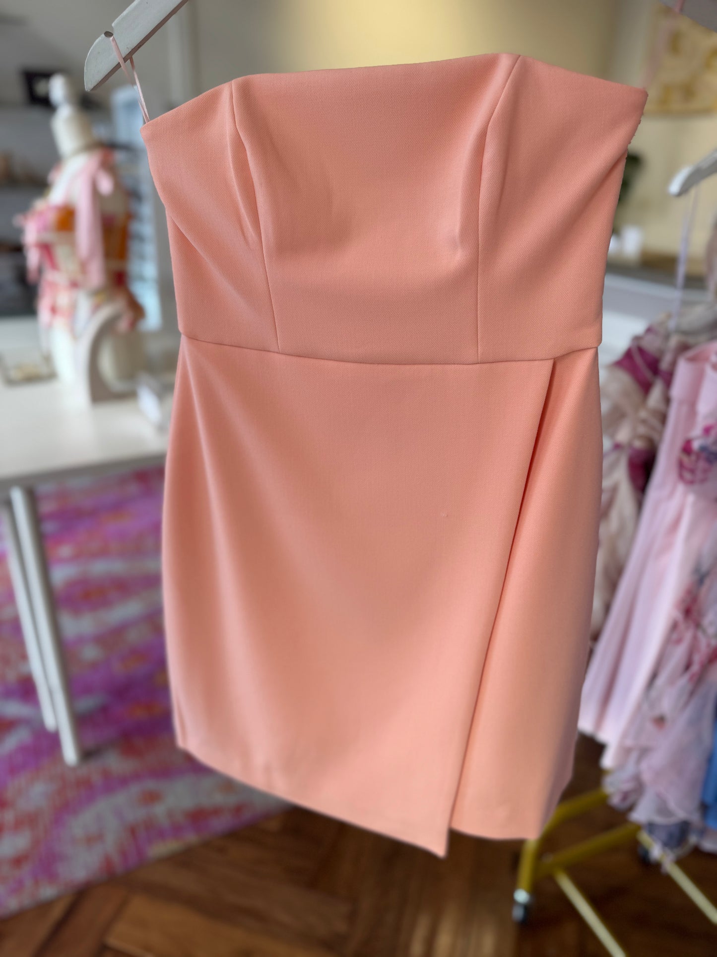 French Connection Whisper Strapless Slit Mini Dress in Peach Fizz