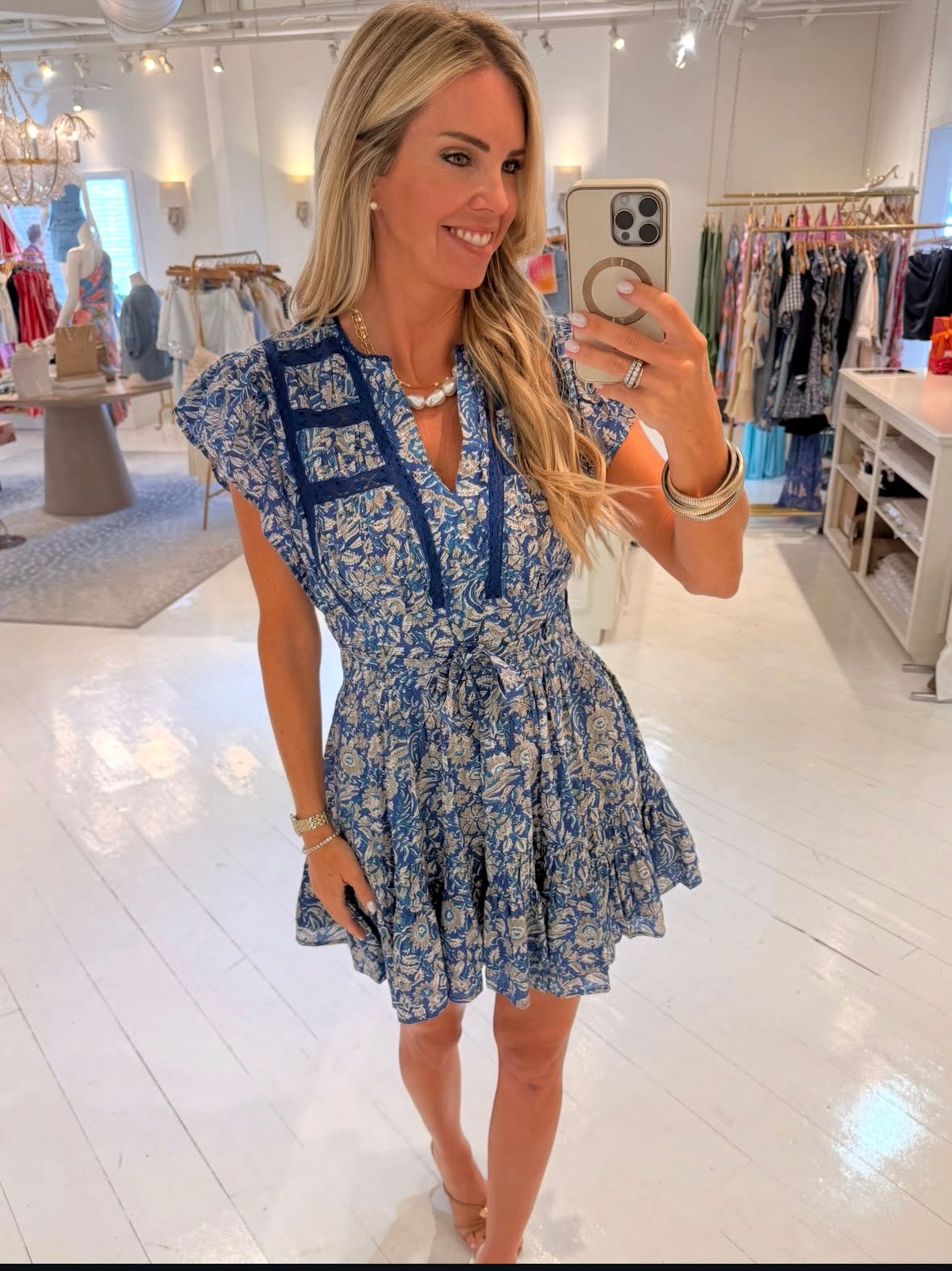 Love The Label Madelyn Mini Dress in Queenie Blue Block Print