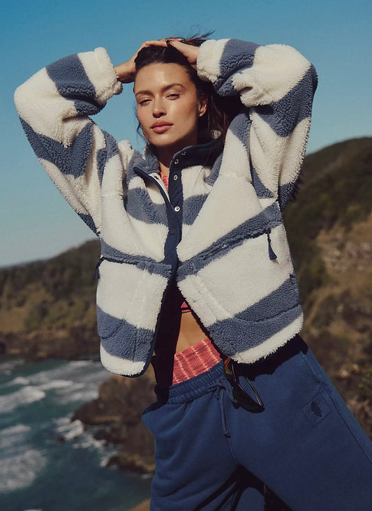 FP Movement Hit The Slopes Printed Fleece in Rugby Stripes Combo Ivory