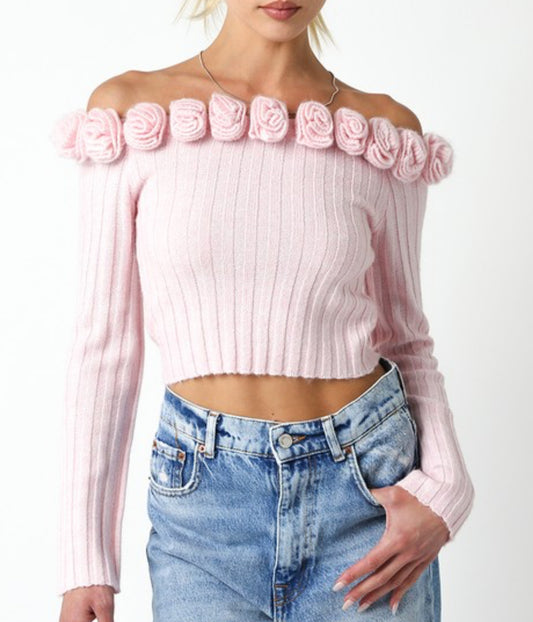 Becka Flower Off the Shoulder Sweater Top