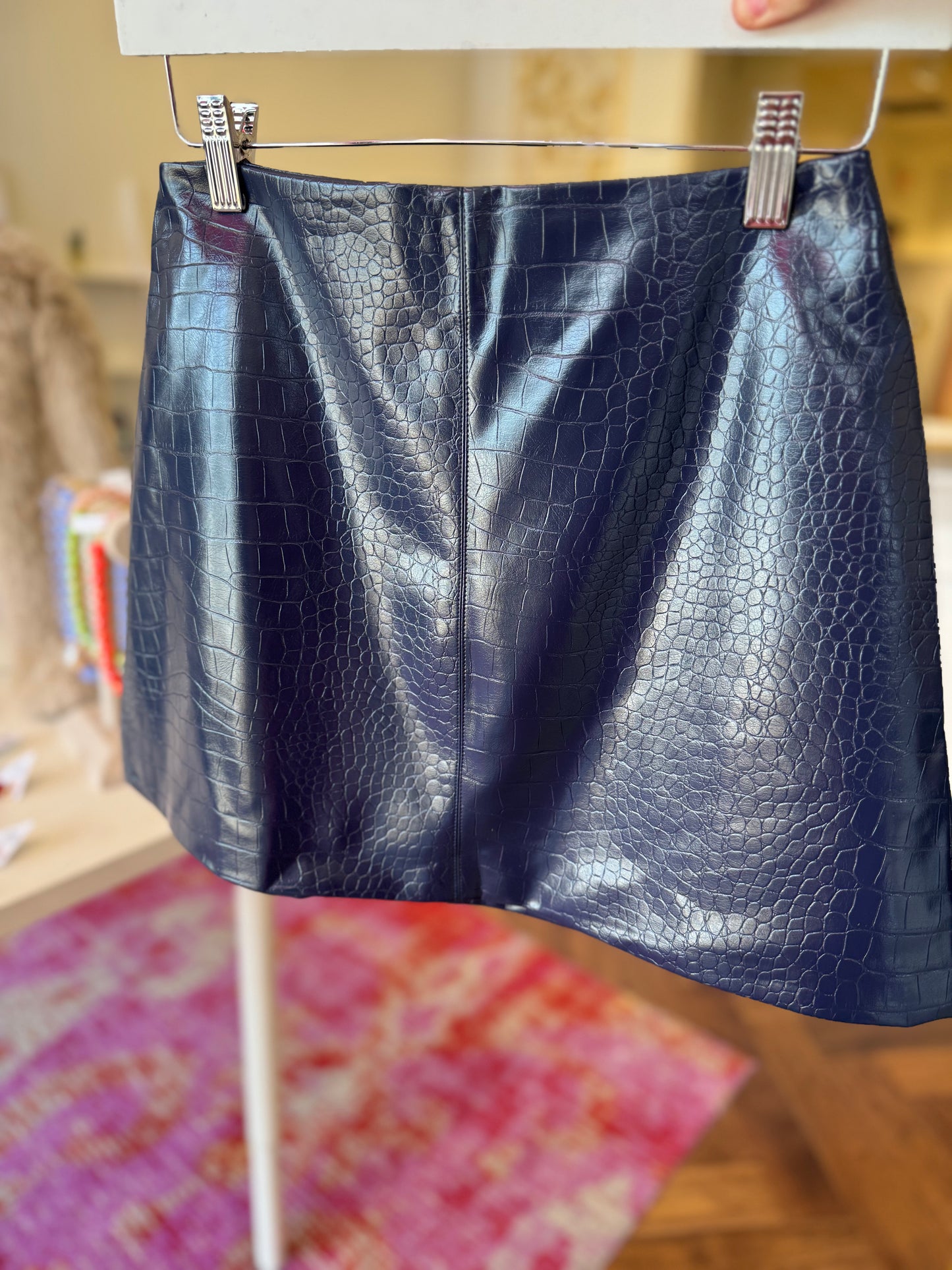 Lyla Faux Leather Mini Skirt in Navy