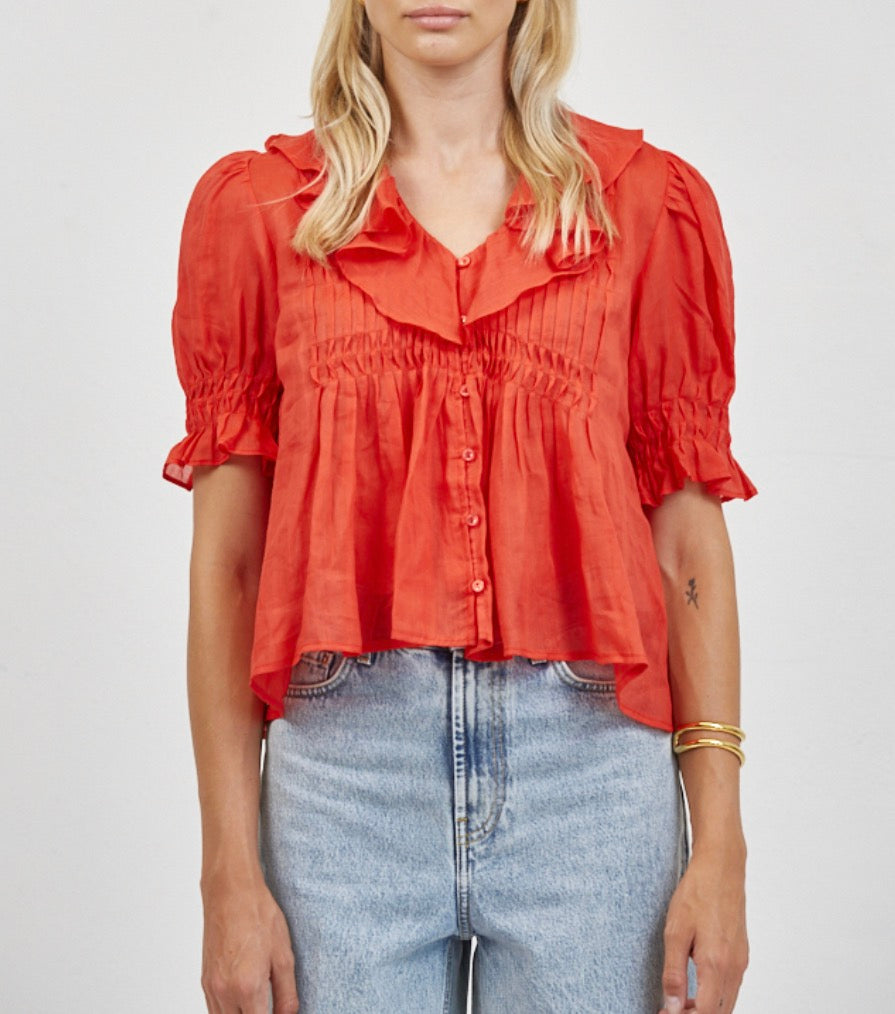 A.Ren Robine Ruffle Top in Red