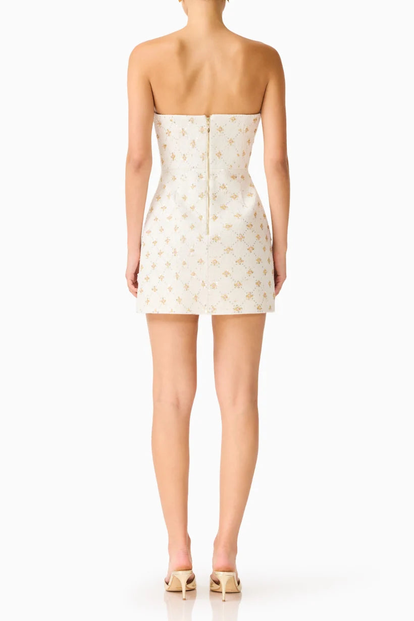 Elliatt Liore Curved Hem Mini Dress in Cream Multi