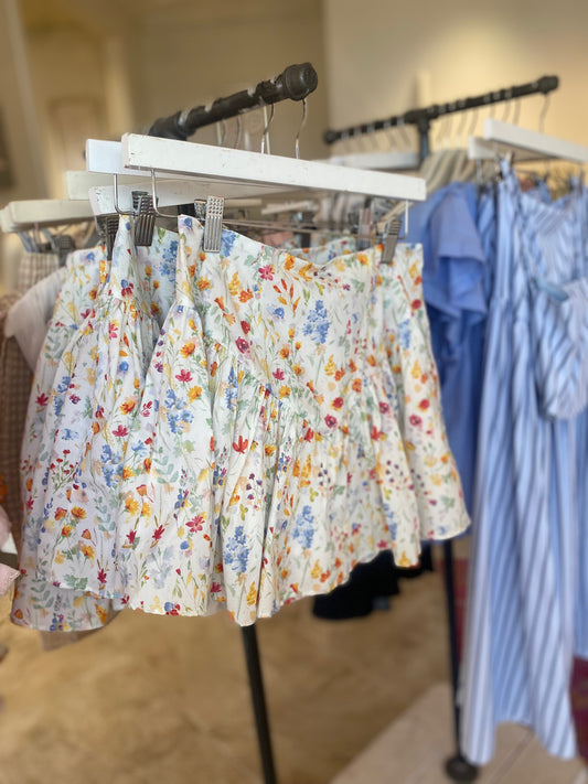 Frannie Floral Mini Skirt in White Multi