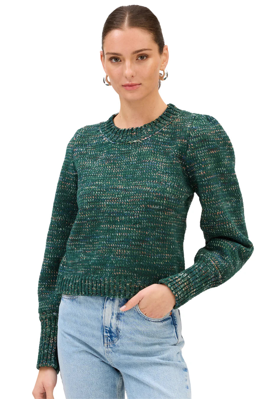 Allison New York Charlotte Sweater in Green Spacedye