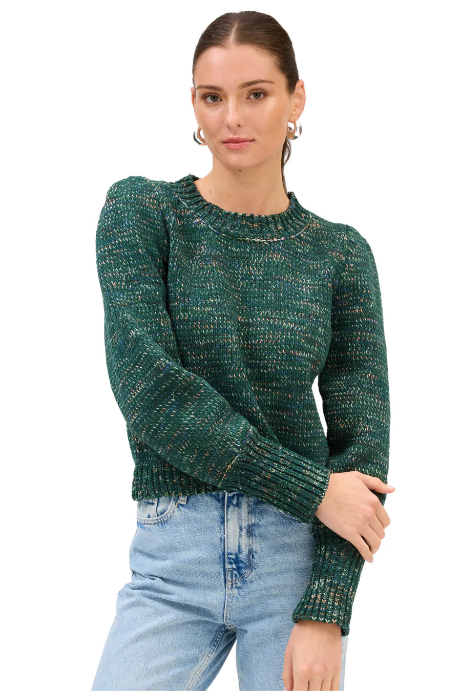 Allison New York Charlotte Sweater in Green Spacedye