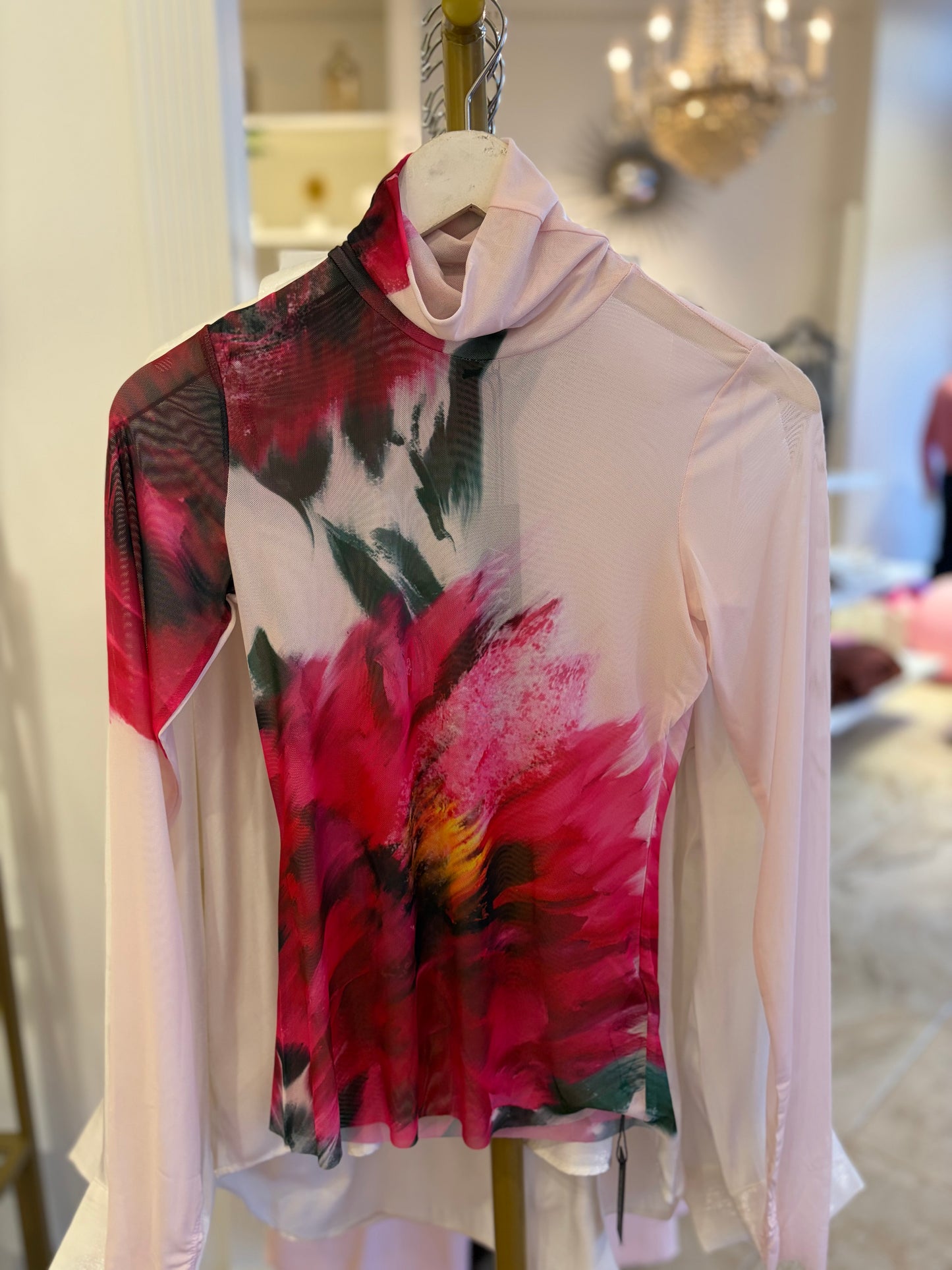 AFRM Zadie Longsleeve Turtleneck Top in Ivory Blossom