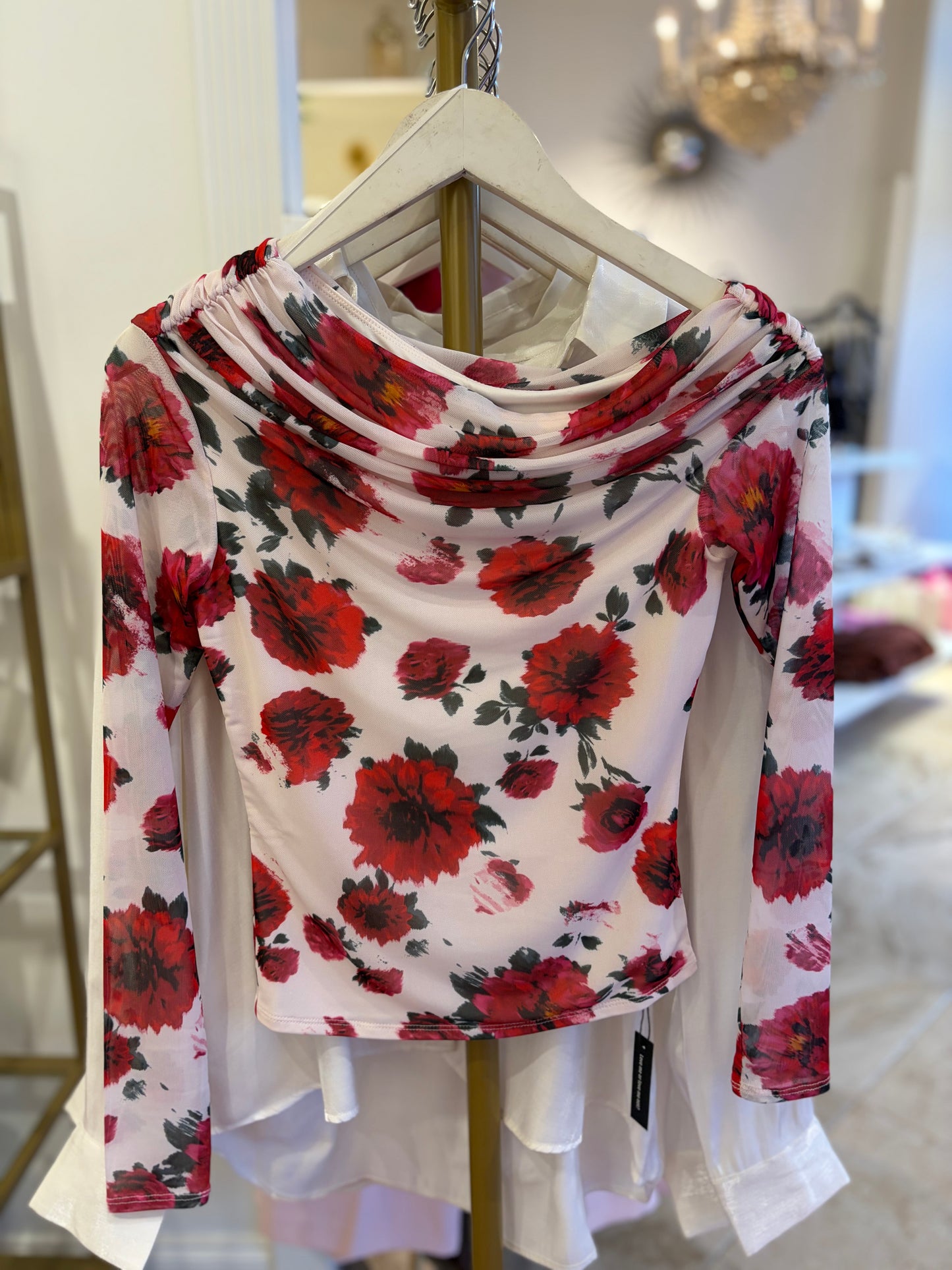 AFRM Barry Off The Shoulder Top in Ivory Painted Rose
