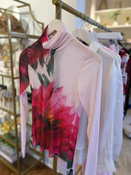 AFRM Zadie Longsleeve Turtleneck Top in Ivory Blossom