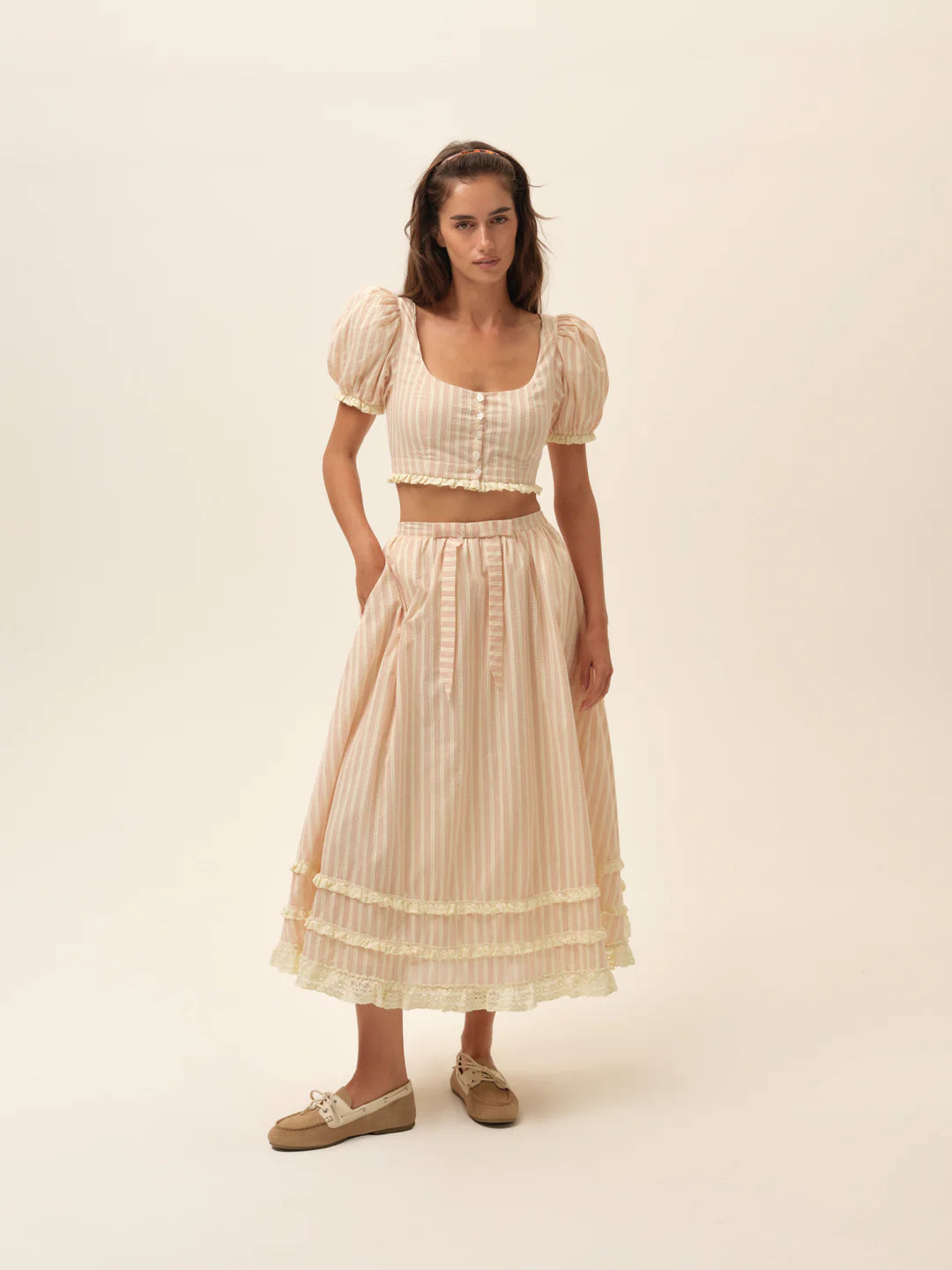 For Love & Lemons Naomi Midi Skirt in Red