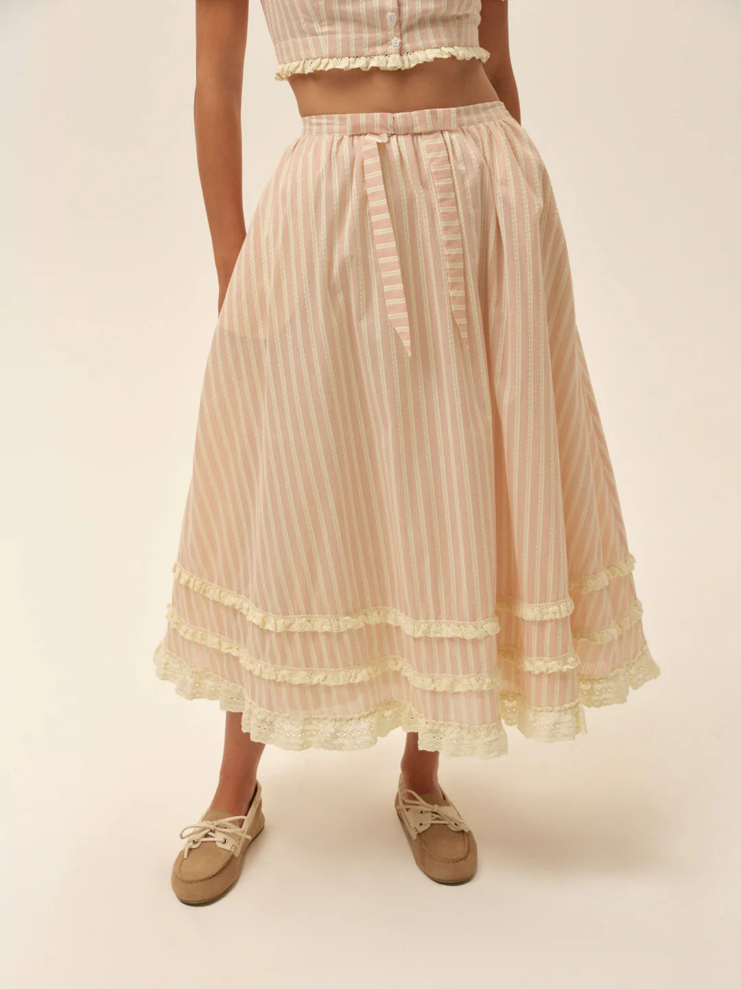 For Love & Lemons Naomi Midi Skirt in Red