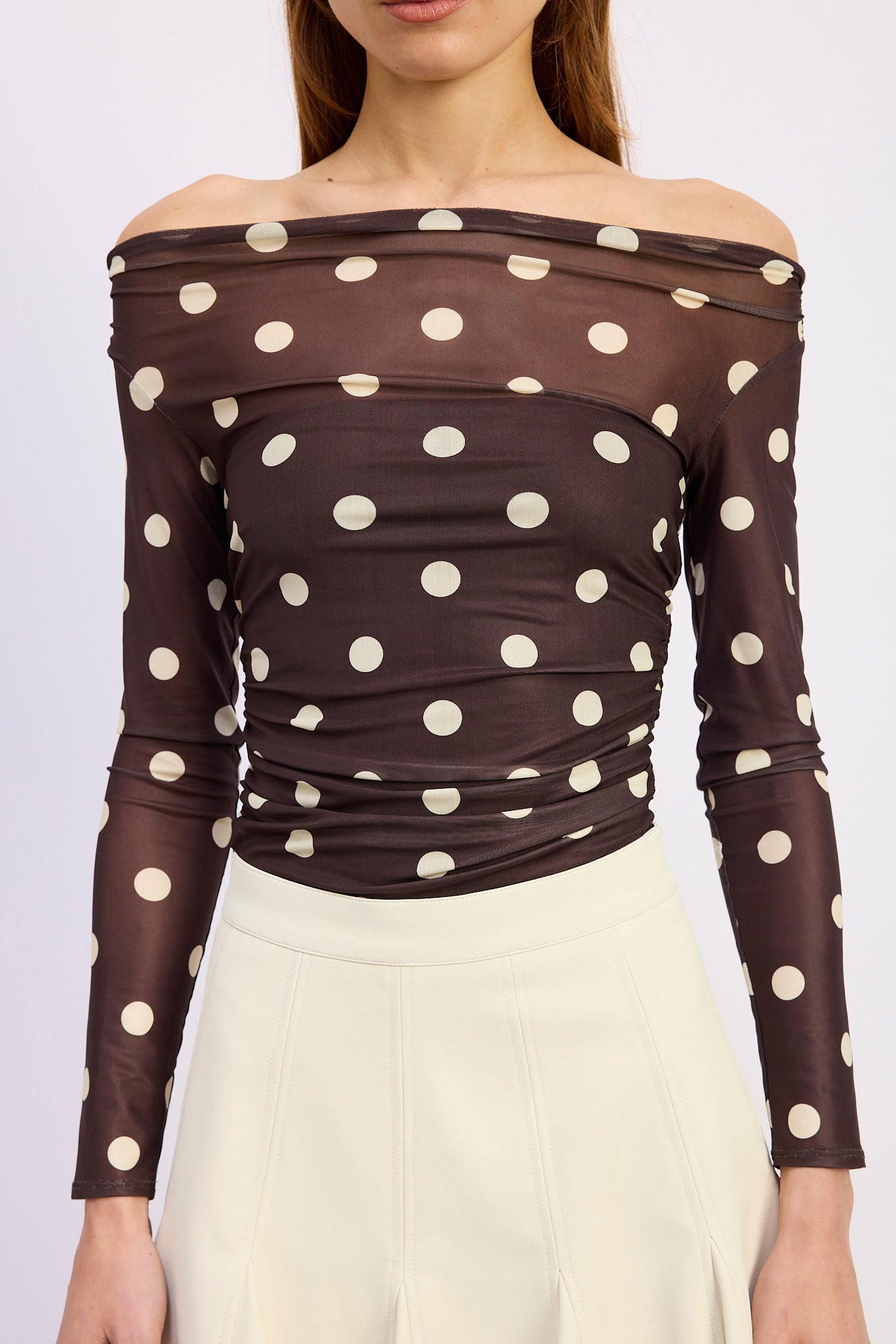 En Saison Lainey Mesh Bodysuit in Brown Ivory