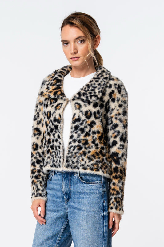 Ciebon Bruna Animal Print Fuzzy Cardigan