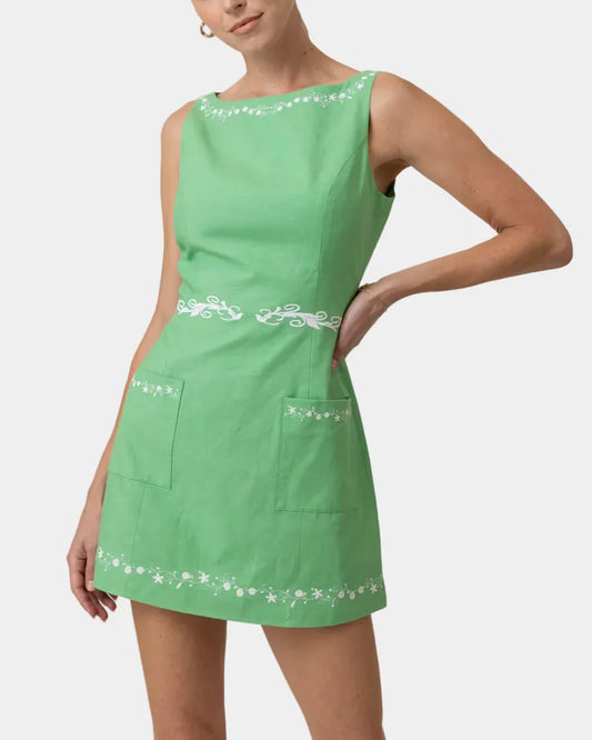 Line & Dot Tippi Embroidered Mini Dress in Green
