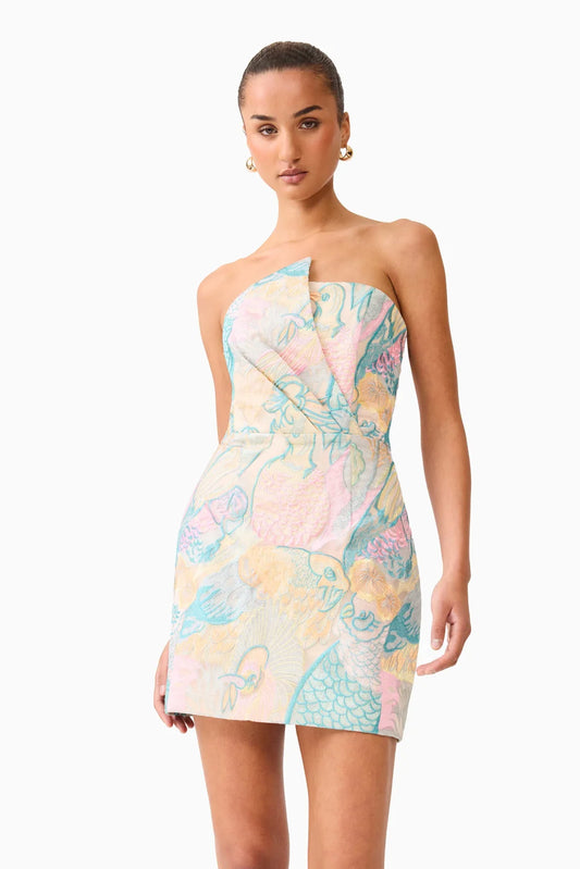 Elliatt Taliah Asymmetrical Mini Dress in Blue Multi