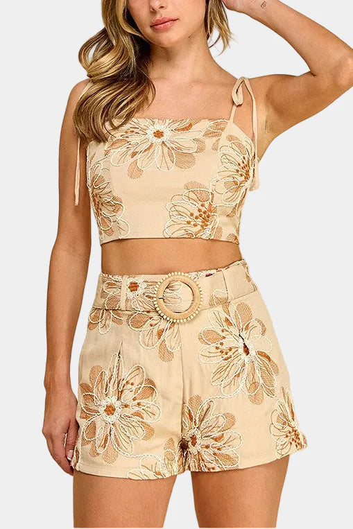 Jaylen Floral Embroidered Top & Shorts Set