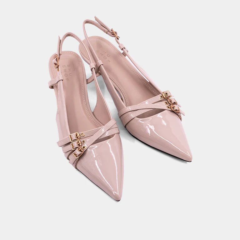 Nadja Slingback Kitten Heel in Nude Patent