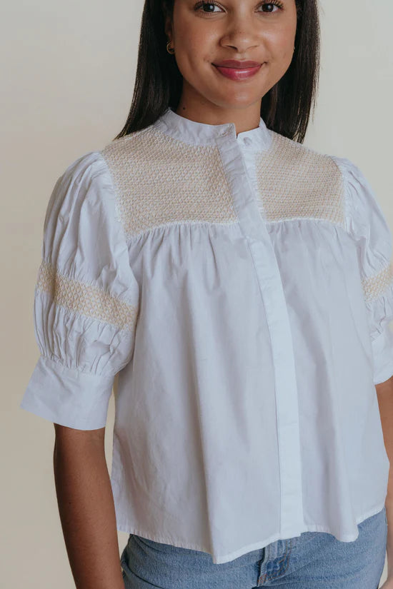 La Roque Sutton Blouse in White With Bone Stitching