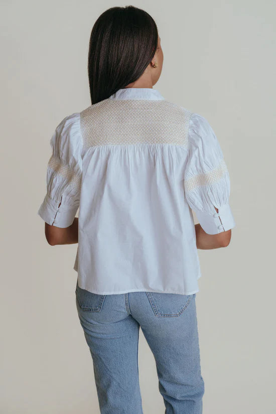 La Roque Sutton Blouse in White With Bone Stitching