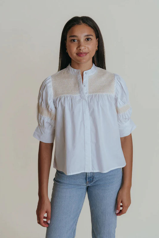 La Roque Sutton Blouse in White With Bone Stitching