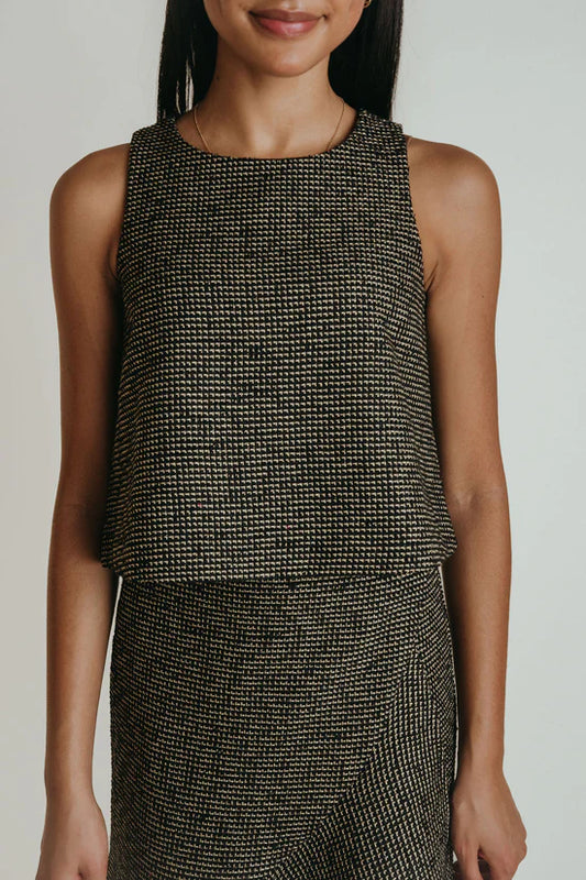 La Roque June Top in Black & Gold Tweed