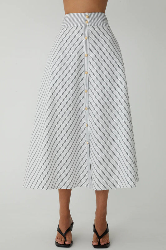 JS71 Fraser Striped Midi Skirt in White Black