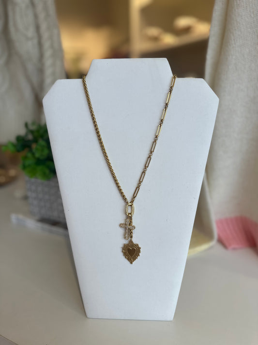 Gina Carmen Heart Cross Necklace