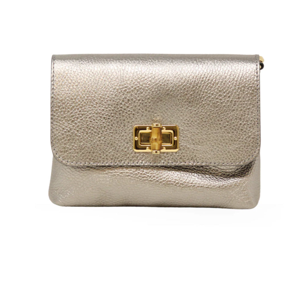Heather Genuine Italian Leather Clutch and Crossbody Bag in Gold
