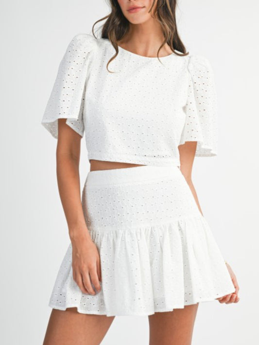 Nosef Eyelet Top and Skirt Set