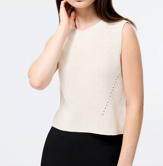 French Connection Mozart Crew Neck Sleeveless Sweater in Light Oatmeal