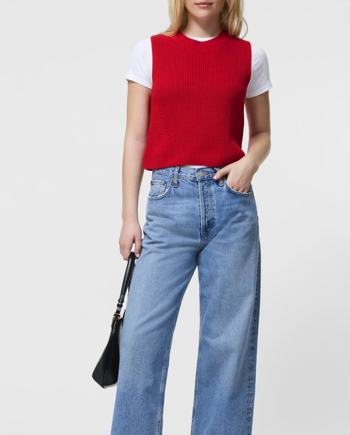 French Connection Mozart Crew Neck Sleeveless Vest in Mars Red