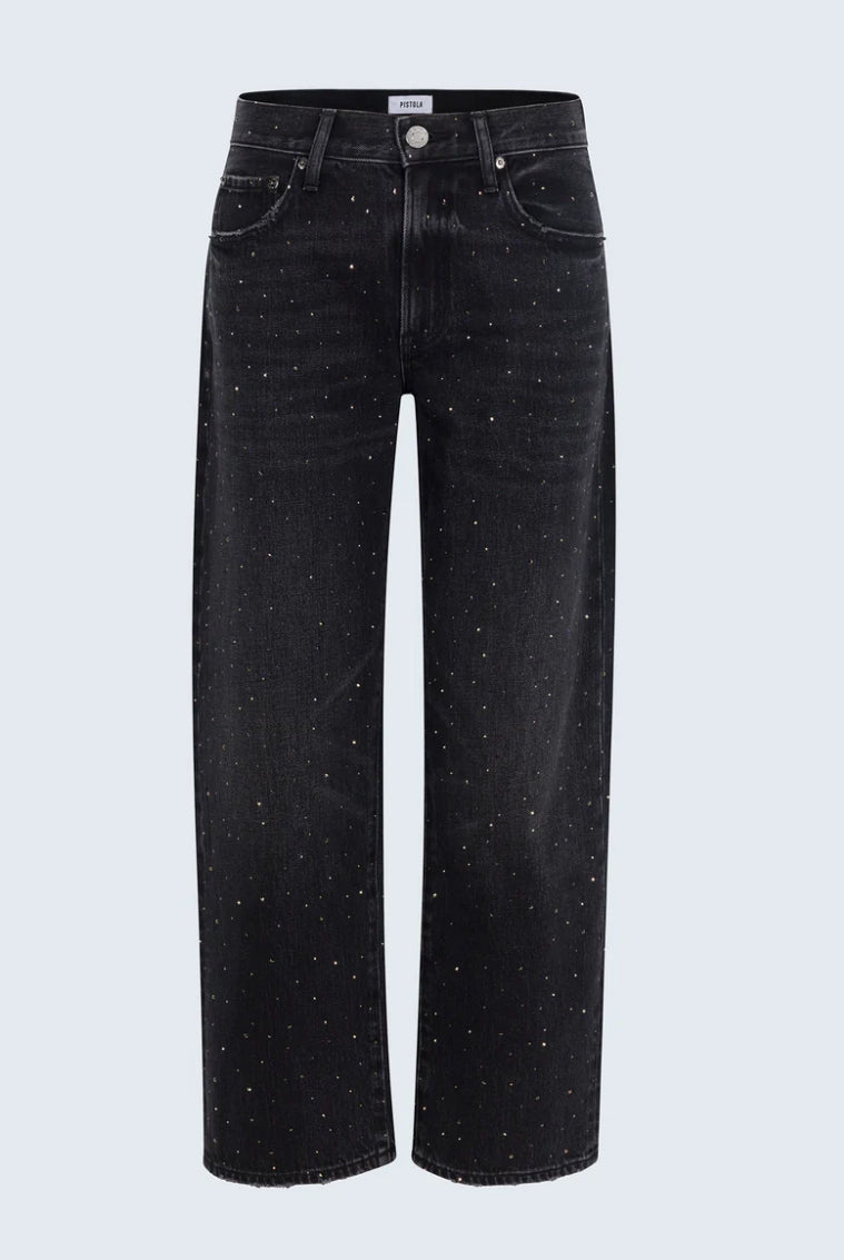 Pistola Lexi Mid Rise Bowed Straight Jean in Silver Screen