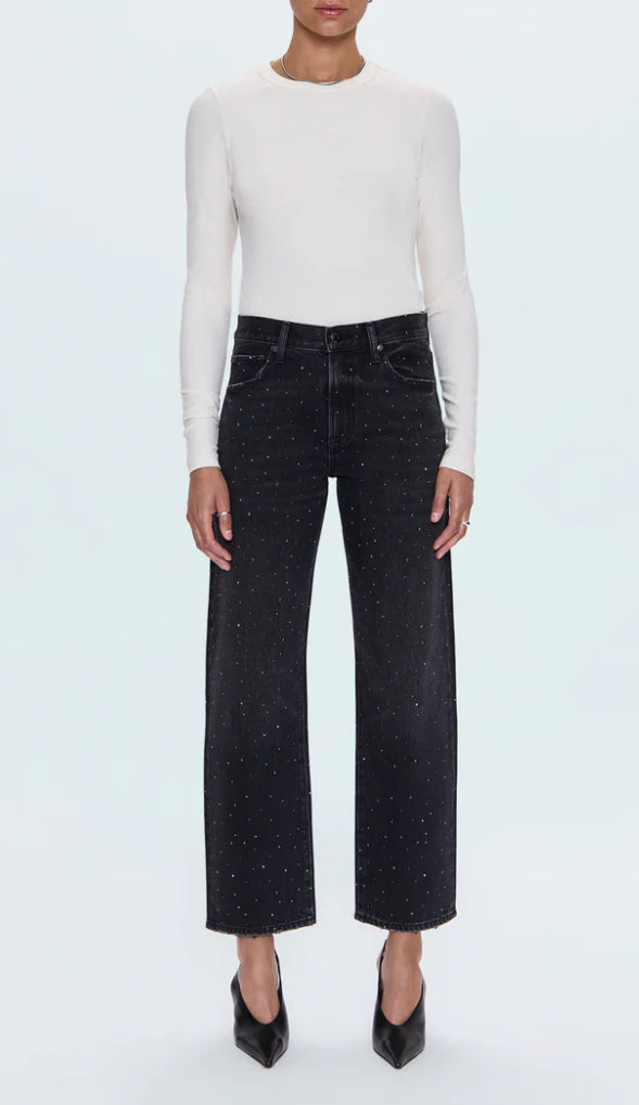 Pistola Lexi Mid Rise Bowed Straight Jean in Silver Screen