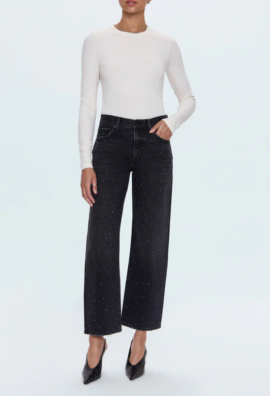 Pistola Lexi Mid Rise Bowed Straight Jean in Silver Screen