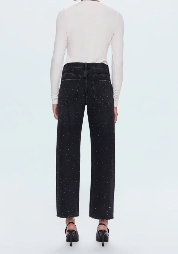 Pistola Lexi Mid Rise Bowed Straight Jean in Silver Screen
