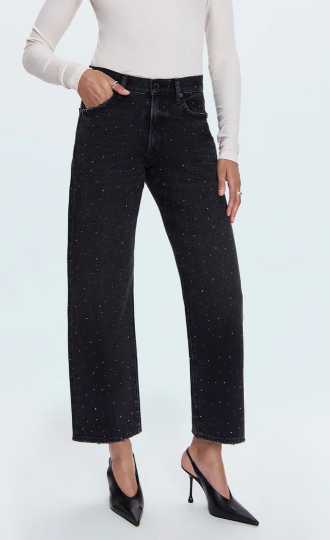 Pistola Lexi Mid Rise Bowed Straight Jean in Silver Screen