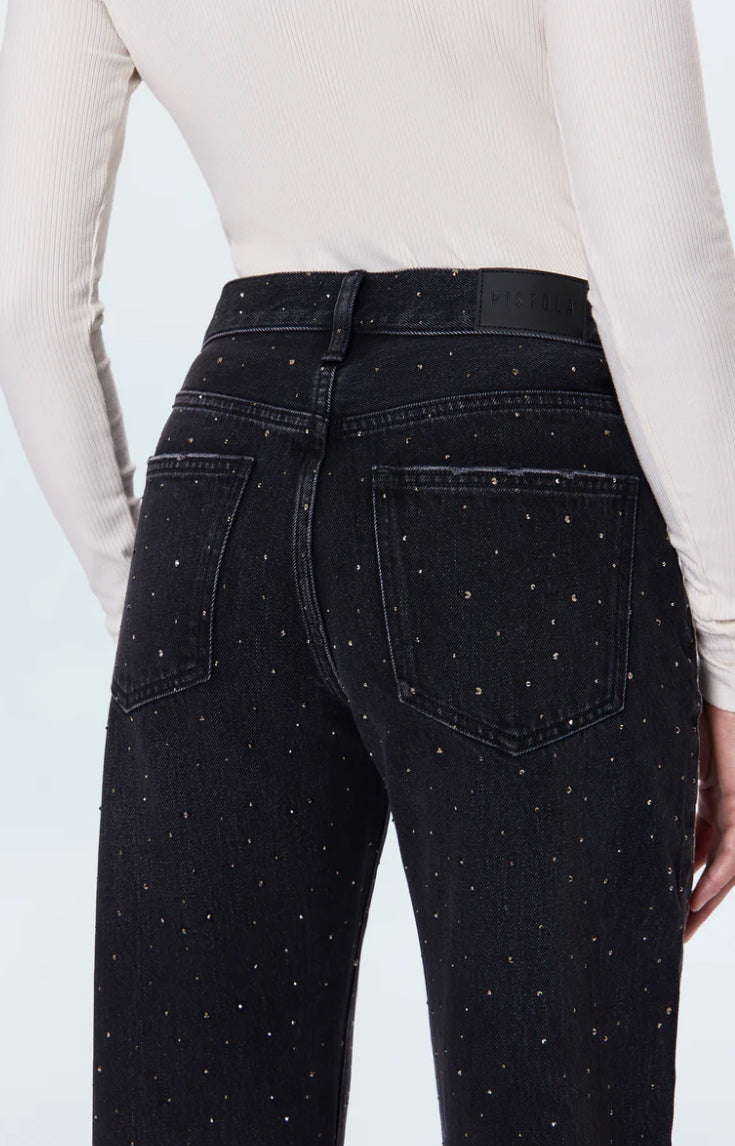 Pistola Lexi Mid Rise Bowed Straight Jean in Silver Screen