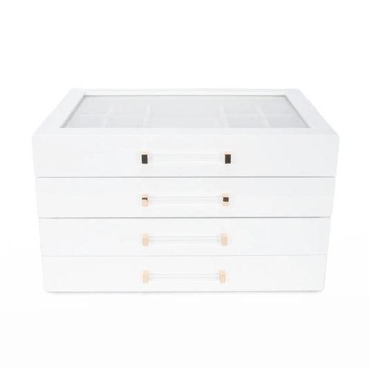 Brouk & Co 4 Clear Lid Jewelry Box in White