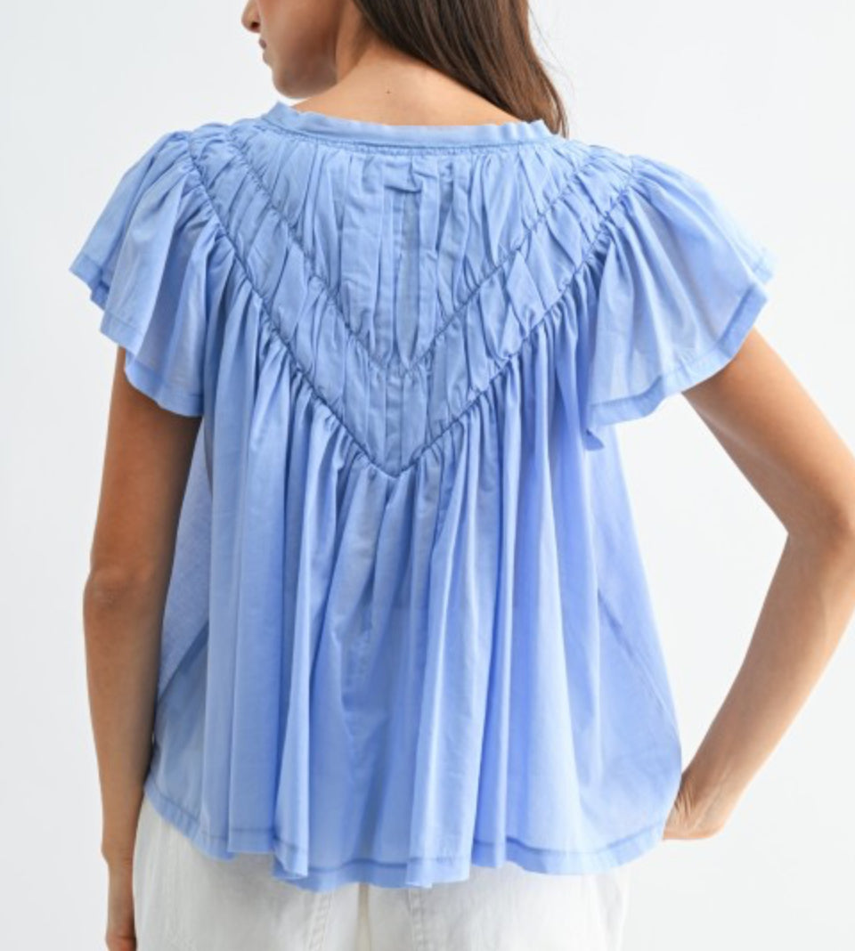 Phoebe Flutter Sleeve Blouse in Light Blue