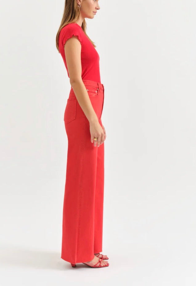 Daze Far Out High Rise Wide Leg Denim in Cherry