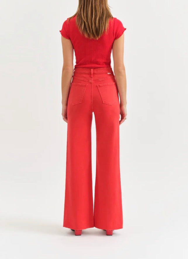 Daze Far Out High Rise Wide Leg Denim in Cherry