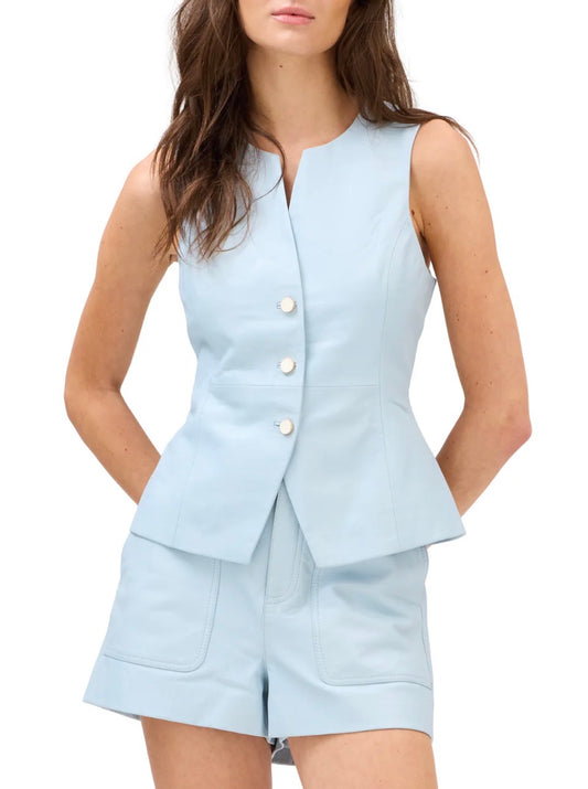 Allison New York Oliver Leather Vest in Powder Blue